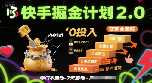 快手掘金计划2.0，快手电商变现全流程，简单可复制，0投入-创客聚集地
