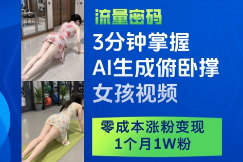 3分钟掌握AI生成俯卧撑女孩视频，零成本涨粉变现，1个月1W粉-创客聚集地
