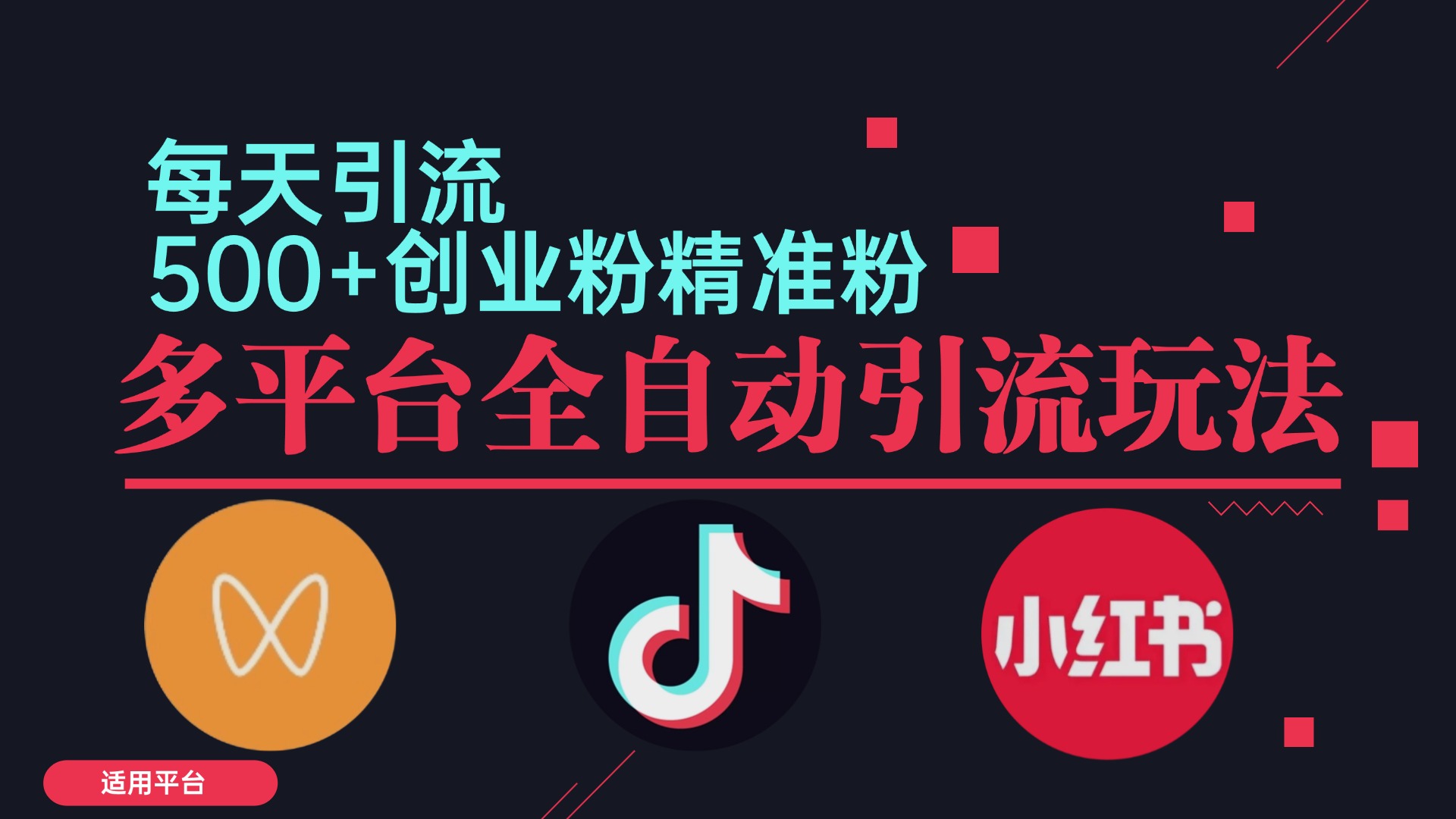 小红书抖音视频号截流自热全平台引流打法，全自动引流【日引2000+精准…-创客聚集地