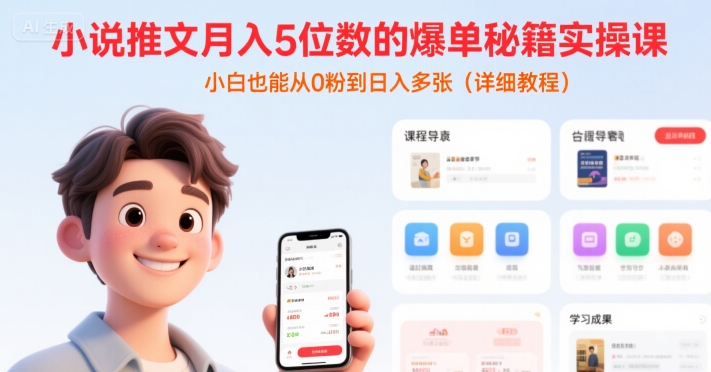 小说推文月入5位数的爆单秘籍实操课，，小白也能从0粉到日入多张(详细教程)-创客聚集地
