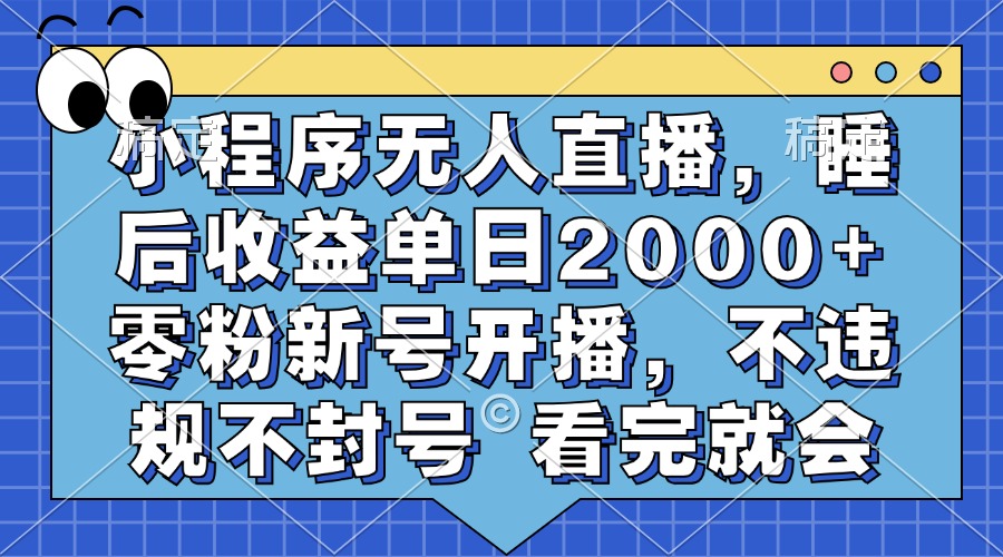 小程序无人直播，睡后收益单日2000+ 零粉新号开播，不违规不封号 看完就会-创客聚集地