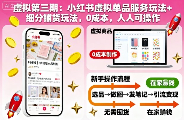 虚拟第三期：小红书虚拟单品服务玩法+细分铺货玩法，0成本，人人可操作-创客聚集地