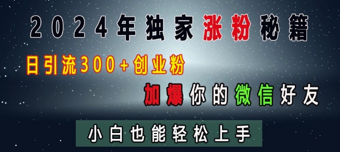 2024年独家涨粉秘籍，日引流300+创业粉，加爆你的微信好友，小白也能轻松上手-创客聚集地