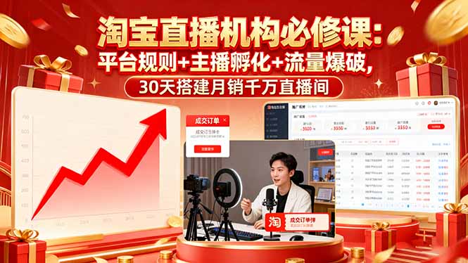 淘宝直播机构必修课：平台规则/主播孵化/流量爆破,30天搭建月销千万直播间-创客聚集地