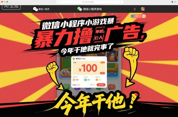 微信小程序小游戏暴力撸广告，单机日入100，今年干他就完事了-创客聚集地