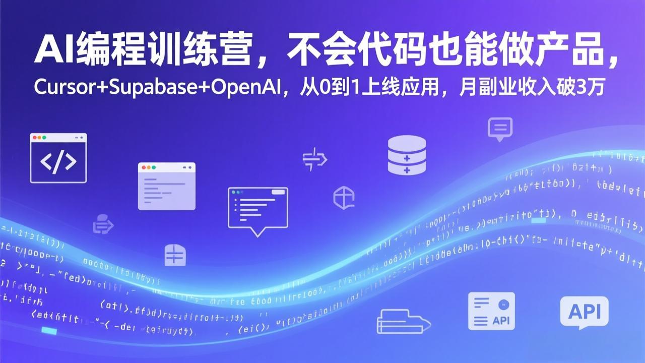 AI编程训练营，不会代码也能做产品，Cursor+Supabase+OpenAI，从0到1上线应用，月副业收入破3万-创客聚集地