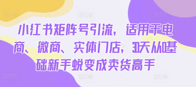 小红书矩阵号引流，适用于电商、微商、实体门店，30天从0基础新手蜕变成卖货高手-创客聚集地