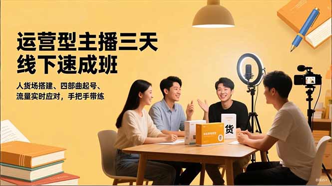 运营型主播三天线下班，人货场搭建,四部曲起号,流量实时应对，手把手带练-创客聚集地