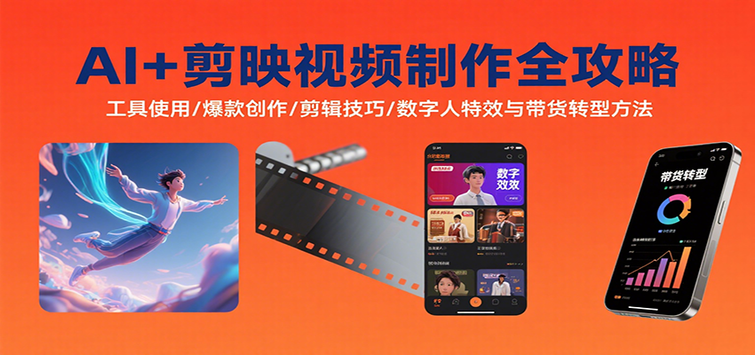 AI+剪映视频制作全攻略：工具使用/爆款创作/剪辑技巧/数字人特效与带货转型方法-创客聚集地