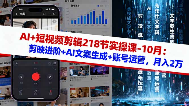 AI+短视频剪辑218节实操课-10月：剪映进阶+AI文案生成+账号运营，月入2万-创客聚集地