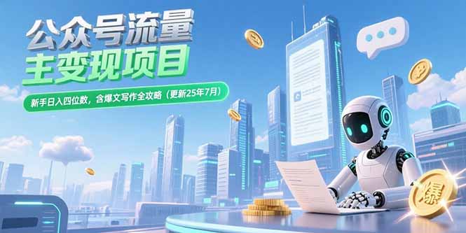 公众号流量主变现项目，新手日入四位数，含爆文写作全攻略(更新25年7月-创客聚集地