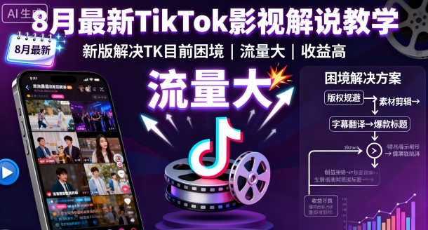 8月最新TikTok影视解说教学，新版解决TK目前困境，流量大，收益高-创客聚集地