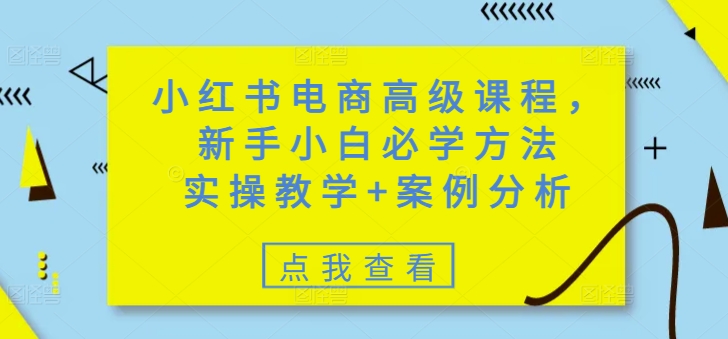 小红书电商高级课程，新手小白必学方法，实操教学+案例分析-创客聚集地