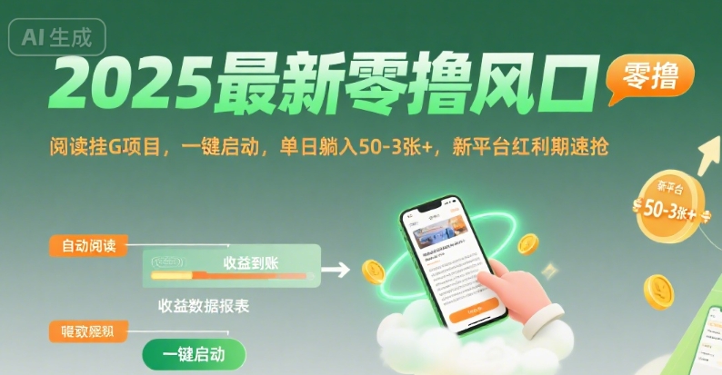 2025最新零撸风口，阅读挂G项目，一键启动，单日躺入 50-3张+，新平台红利期速抢【揭秘】-创客聚集地