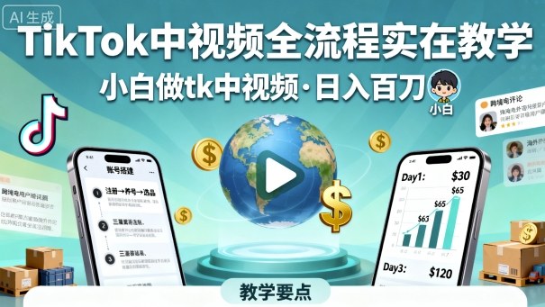 TikTok中视频全流程实操教学，小白做tk中视频，日入百刀-创客聚集地