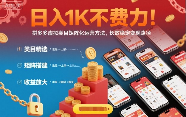 日入1K不费力！拼多多虚拟类目矩阵化运营方法，长效稳定变现路径-创客聚集地