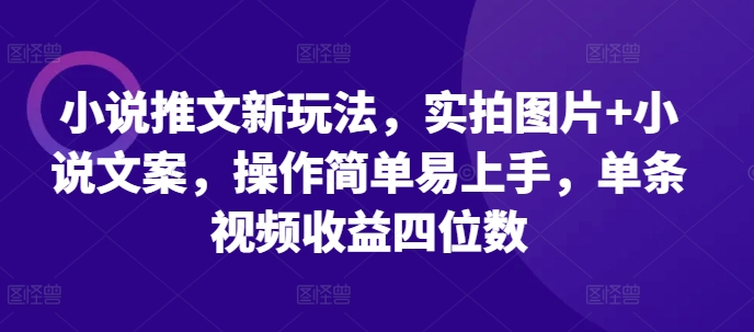 小说推文新玩法，实拍图片+小说文案，操作简单易上手，单条视频收益四位数-创客聚集地