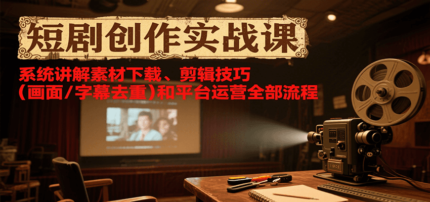 短剧创作实战课，系统讲解素材下载、剪辑技巧(画面/字幕去重)和平台运营全部流程-创客聚集地
