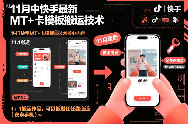 11月中快手最新MT+卡模板搬运技术，1：1搬运作品，可以搬运任何赛道(安卓手机)-创客聚集地