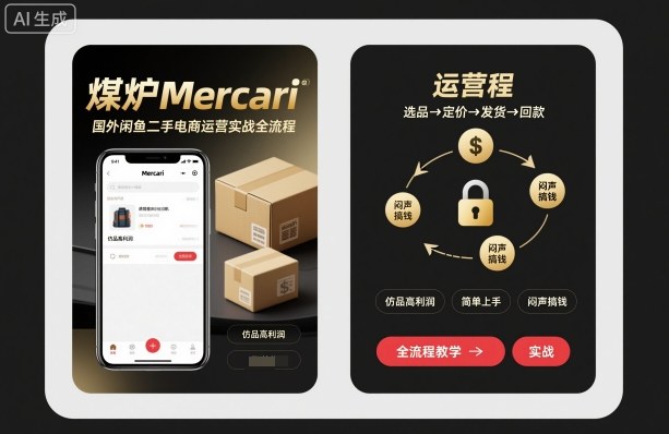 煤炉Mercari国外闲鱼二手电商运营实战全流程，仿品高利润，简单上手，闷声搞钱-创客聚集地