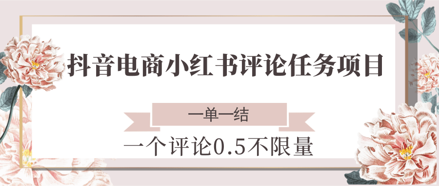 抖音电商小红书评论任务项目，一个评论0.5，一单一结 不限量-创客聚集地