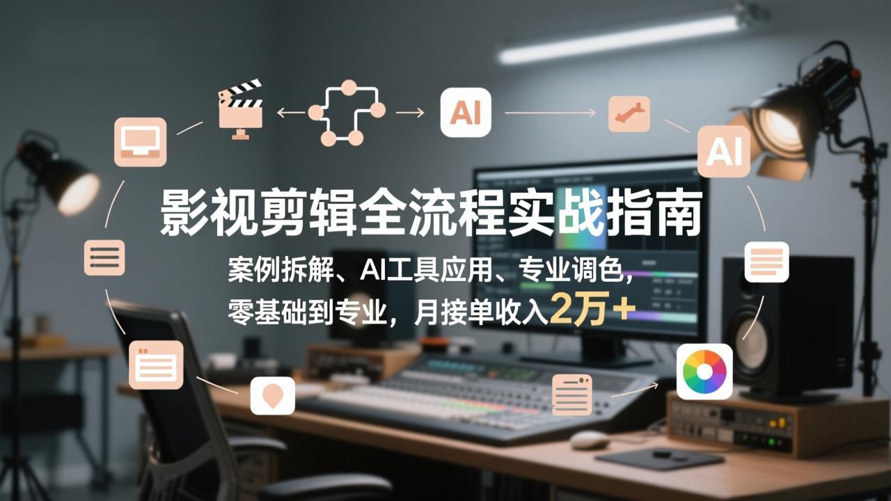影视剪辑全流程实战指南，案例拆解、AI工具应用、专业调色，零基础到专业，月接单收入2万+-创客聚集地
