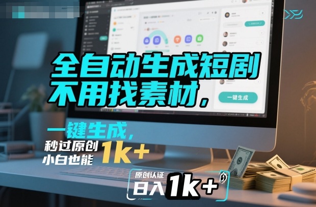 全自动生成短剧，不用找素材，不用剪辑，一键生成，秒过原创，小白也能轻松日入1k+【揭秘】-创客聚集地
