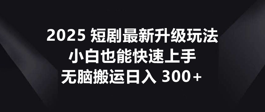 2025短剧最新升级玩法，小白也能快速上手，无脑搬运日入300+-创客聚集地