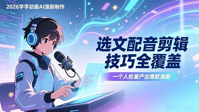 2026字字动画AI漫剧制作-1期，选文配音剪辑技巧全覆盖，一个人就能批量产出爆款漫剧-创客聚集地