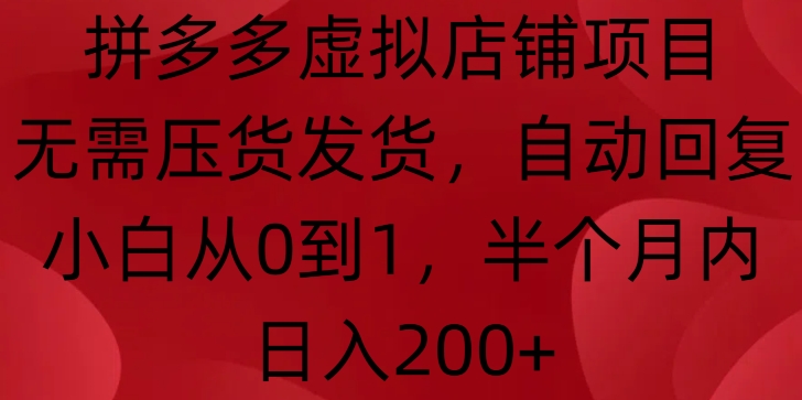 拼多多虚拟店铺项目，无需压货发货，自动回复，小白从0到1，半个月内日入200+【揭秘】-创客聚集地