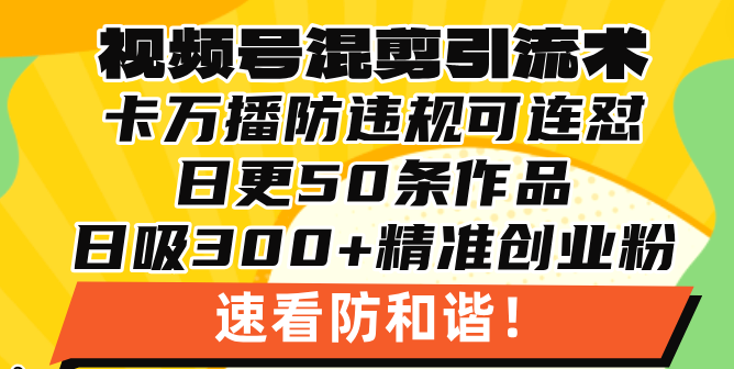 视频号混剪引流技术，500万播放引流17000创业粉，操作简单当天学会-创客聚集地