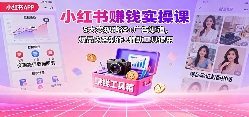 小红书赚钱实操课：5大变现路径+广告渠道，爆品内容制作+辅助工具使用-创客聚集地