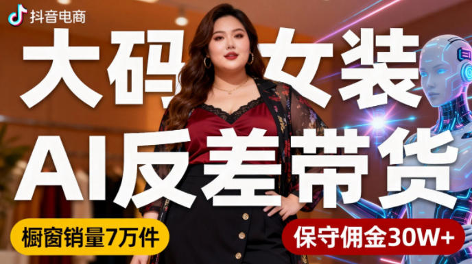 抖音小众赛道，大码女装AI反差带货，不用直播，每天6条作品，橱窗卖7万件，保守佣金30W+-创客聚集地