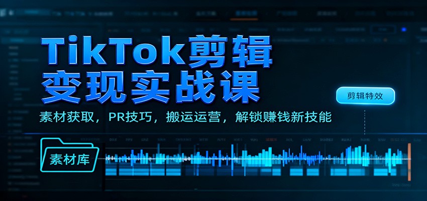 TikTok剪辑变现实战课：素材获取，PR技巧，搬运运营，解锁赚钱新技能-创客聚集地