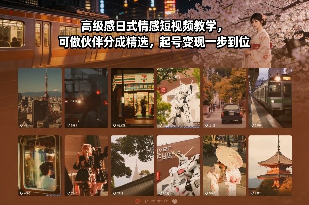 高级感日式情感短视频教学，可做伙伴分成精选，起号变现一步到位-创客聚集地