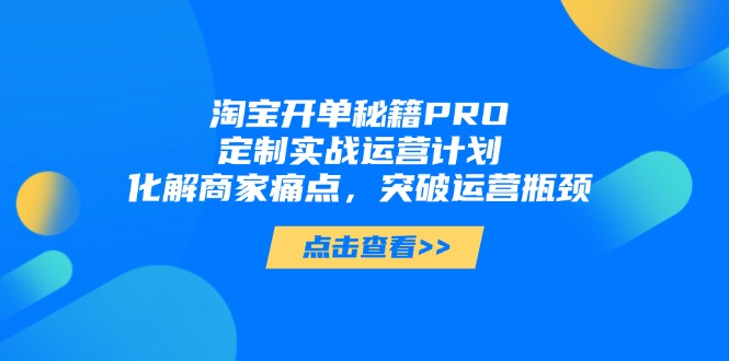 淘宝开单秘籍PRO，定制实战运营计划，化解商家痛点，突破运营瓶颈-创客聚集地