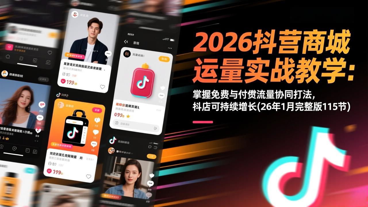 2026抖音商城运营实战教学：掌握免费与付费流量协同打法，抖店可持续增长(26年1月完整版115节-创客聚集地