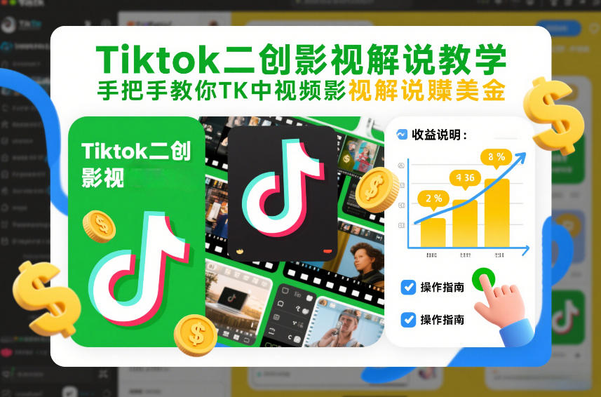 Tiktok二创影视解说教学，手把手教你TK中视频影视解说賺美金(更新26年1月)-创客聚集地
