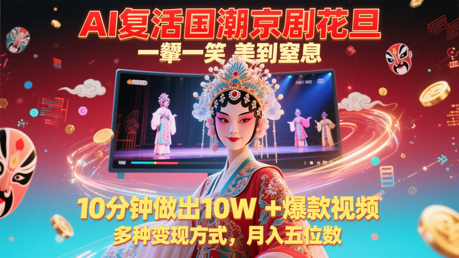 AI复活国潮京剧花旦，一颦一笑美到窒息，10分钟做出10W+爆款视频，多种变现方式-创客聚集地
