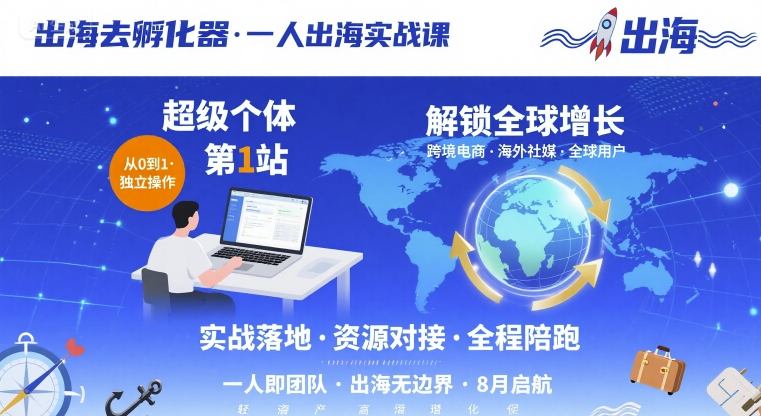 出海去孵化器,一人出海实战课,超级个体第1站,解锁全球增长-创客聚集地