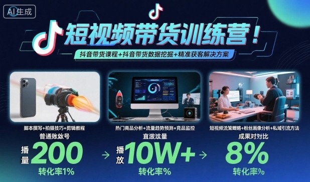 短视频带货训练营，抖音带货课程+抖音带货数据挖掘+精准获客解决方案-创客聚集地