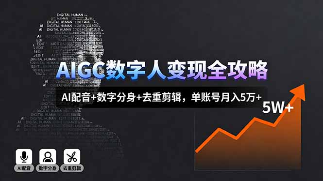 AIGC数字人变现全攻略，AI配音+数字分身+去重剪辑，单账号月入5万+-创客聚集地