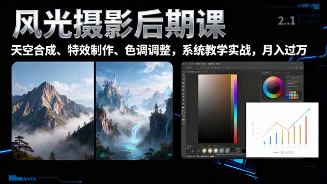 风光摄影后期课，一键换天空合成、特效制作、色调调整，月入过万-创客聚集地