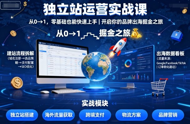 独立站运营实战课，​从0到1，零基础也能快速上手，开启你的品牌出海掘金之旅-创客聚集地