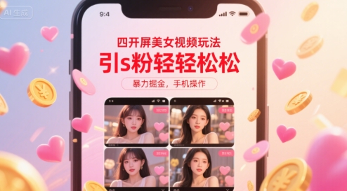 四开屏美女视频玩法，引s粉轻轻松松，暴力掘金，手机操作【揭秘】-创客聚集地