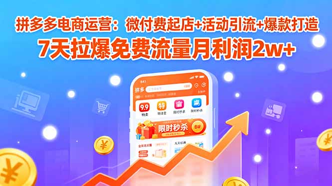 拼多多电商运营：微付费起店+活动引流+爆款打造 7天拉爆免费流量月利润2w+-创客聚集地