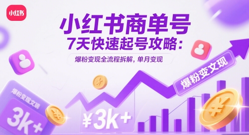 小红书商单号7天快速起号攻略：爆粉变现全流程拆解，单月变现3k+-创客聚集地