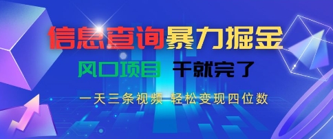 信息查询暴力掘金，一天三条视频，轻松变现四位数，风口项目干就完了【揭秘】-创客聚集地