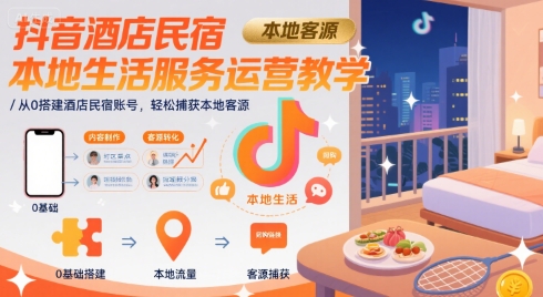 抖音酒店民宿本地生活服务运营教学，从0搭建酒店民宿账号，轻松捕获本地客源-创客聚集地