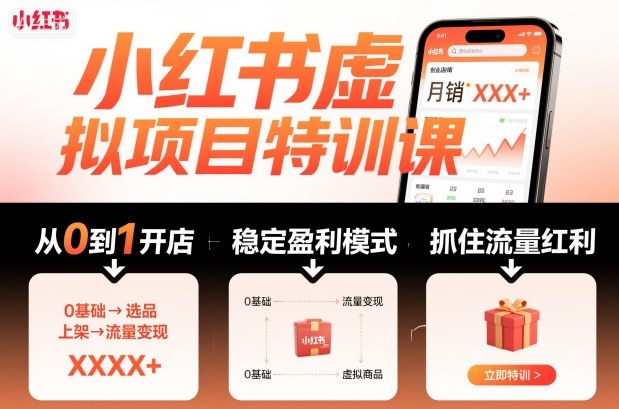 小红书虚拟项目特训课，帮你从0到1打造稳定盈利的店铺，抓住流量红利(更新9月)-创客聚集地